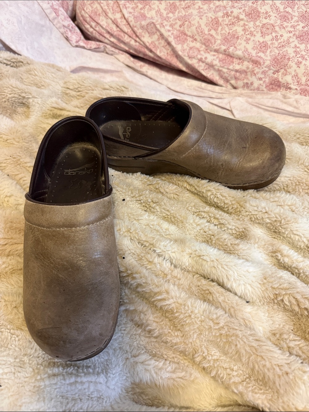Dansko Taupe/Brown Leather Slip-On Clog
